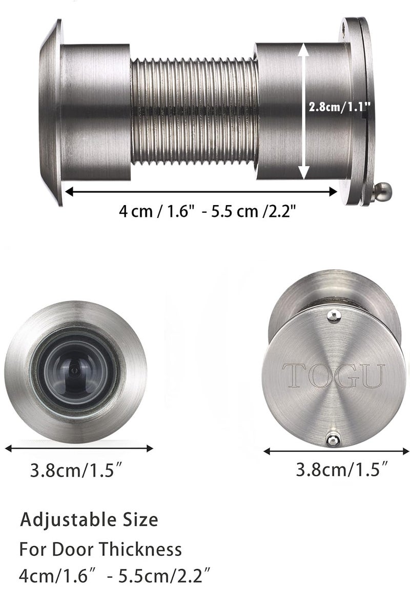 TOGU TG3828YG-SN Solid Brass UL Listed 220-degree Door Viewer Peephole with Heavy Duty Privacy Cover for 1-3/5" to 2-1/6" Doors, Satin Nickel Finish - Image 3